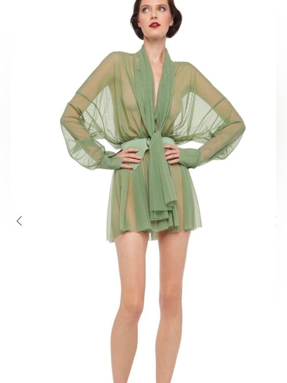 NORMA KAMALISheer Sage Green Tie-Waist Chiffon Robe. SIZE XS. NWT